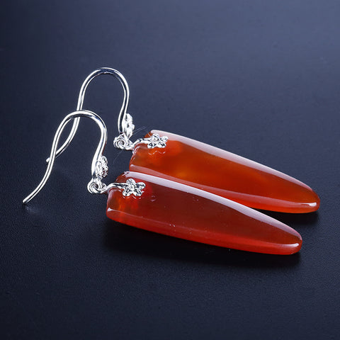 Hot Sale Orange Agate Earrings with 925 sterling silver, 30x10x4mm, 4.9g - MyGemGarden