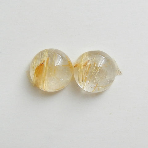 2 pcs Natural Gold Rutilated Quartz Round Gemstone Cabochons, 8x4mm, 1.3g - MyGemGarden