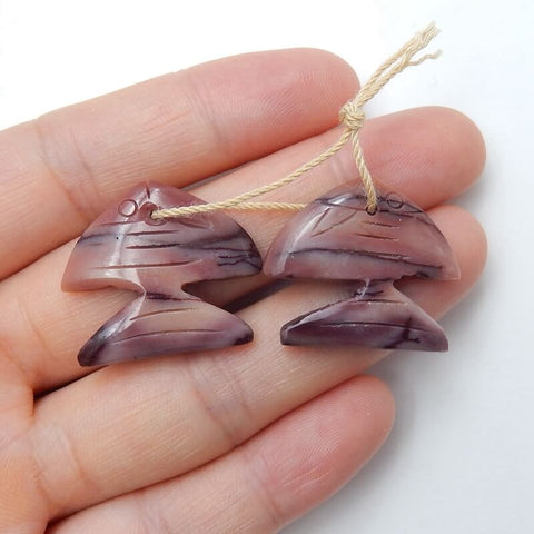 Hot sale Mookaite Jasper Carved fish Earrings Pair, stone for Earrings making, 25x22x4mm, 6.3g - MyGemGarden