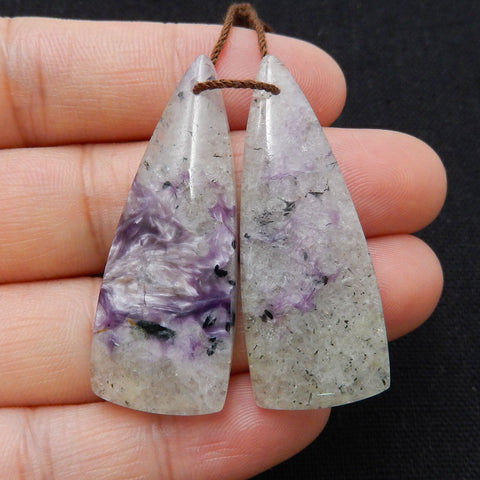 Natural Charoite Earrings Pair, stone for Earrings making, 41x16x5mm, 10.3g - MyGemGarden