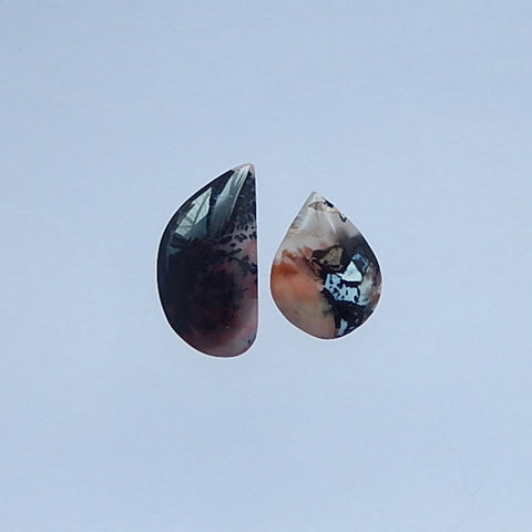 Natural Arborization Opal Gemstone Cabochon Pair 27x14x5mm,21x16x5mm,5.7g - MyGemGarden