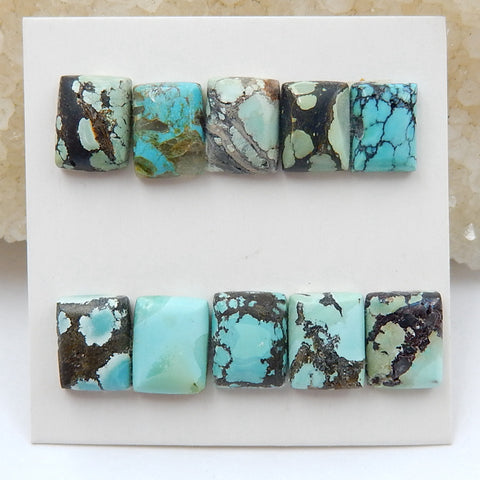 10 PCS Natural Turquoise Rectangle Flatback Gemstone Cabochon, 9x7x3mm, 4g - MyGemGarden