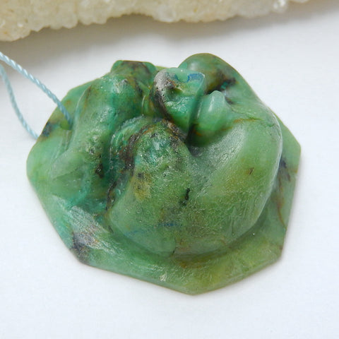 Carved Pig head Chrysocolla Gemstone Pendant, 37x27x18mm, 26.1g - MyGemGarden