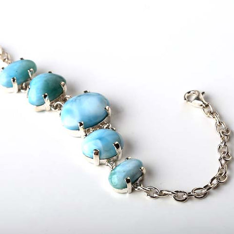 New Natural Stone larimar Handmade Sterling Silver 925 Fashion Buckle Bracelet, 18cm, 11.9g - MyGemGarden