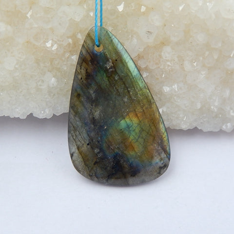 Labradorite Gemstone Natural Pendant Bead, 38x23x5mm, 6.9g - MyGemGarden