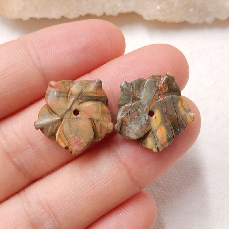 Multicolor Picasso Jasper Carved Flower Earrings Stone Pair, 16X4mm, 2.5g - MyGemGarden