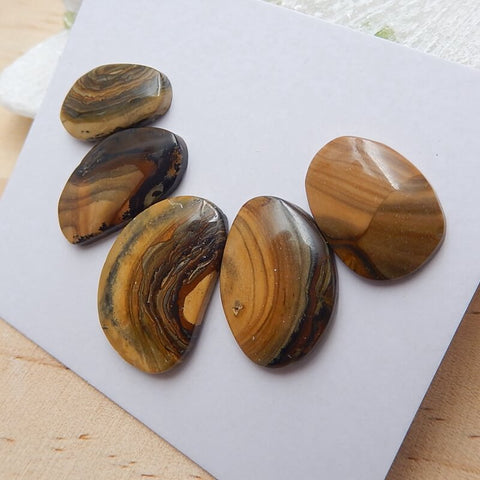 5 pcs Natural Us Biggs Jasper Gemstone Cabochons, 23x15x4mm, 17x10x4mm, 6.8g - MyGemGarden