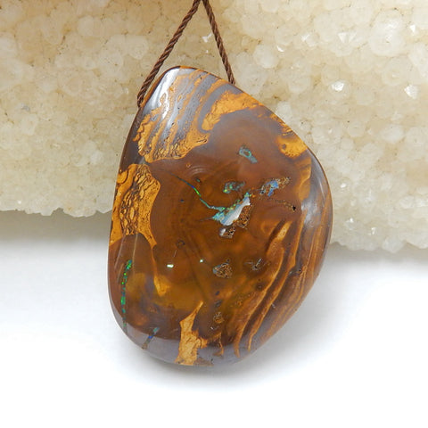 New, Natural Boulder opal Drilled Gemstone Pendant Bead, 40x29x12mm, 23.2g - MyGemGarden