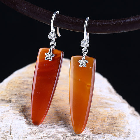 Hot Sale Orange Agate Earrings with 925 sterling silver, 30x10x4mm, 4.9g - MyGemGarden