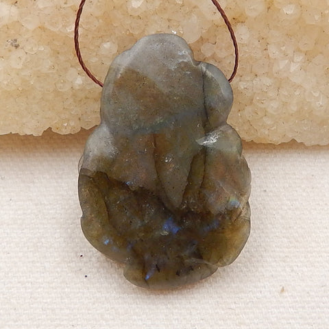 Carved Labradorite Flower and butterfly Pendant 39x26x8mm, 11.7g - MyGemGarden