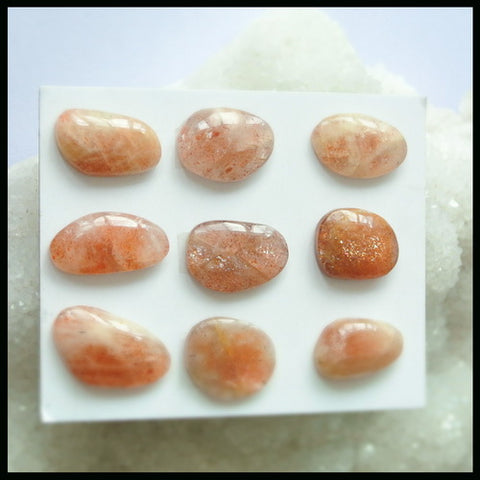 9PCS Natural Sunstone Gemstone Cabochon 20x12x4mm,15x10x5mm,11.95g - MyGemGarden