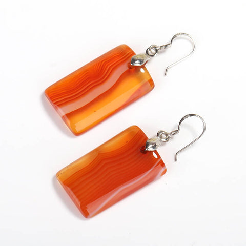 Red stripe Agate Rectangle Drop earrings, natural stone earrings, 21X16X5mm, 9.9g - MyGemGarden