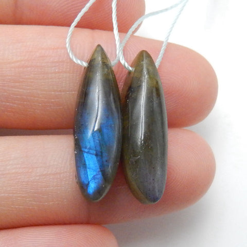 Natural Labradorite Drilled Stone Earrings Pair,s 22x8x7mm, 3.8g - MyGemGarden