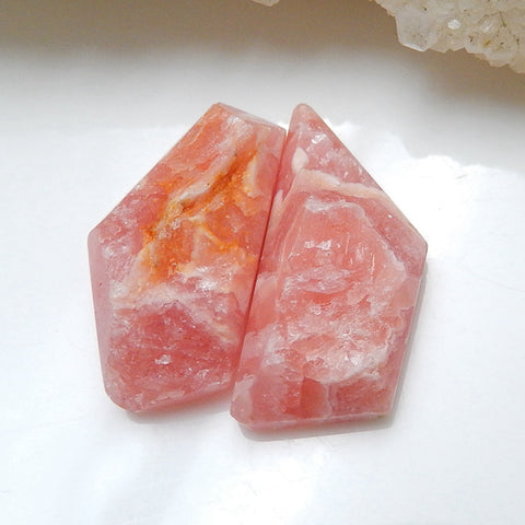 Natural Argentina Rhodochrosite Gemstone Cabochon Pair, 23x11x6mm, 6.1g - MyGemGarden