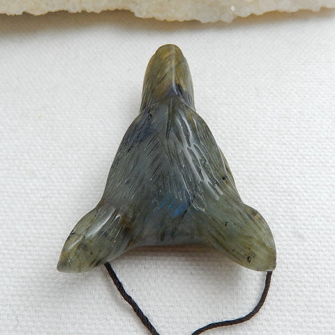 Handmade Labradorite Carved Wolf Head Pendant Bead, 52x36x17mm, 28.4g - MyGemGarden