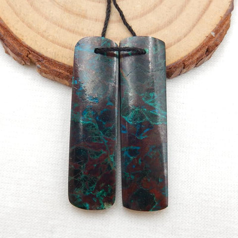 Rectangle Chrysocolla Earrings Stone Pair For Earrings Making, 38x10x5mm, 9.4g