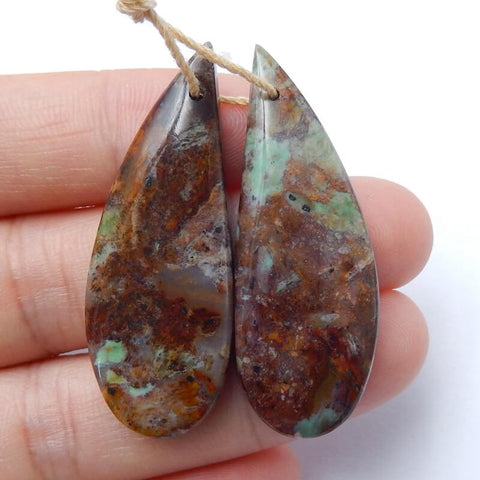 Natural Green Opal Earrings Pair, stone for Earrings making, 39x15x5mm, 8.6g - MyGemGarden