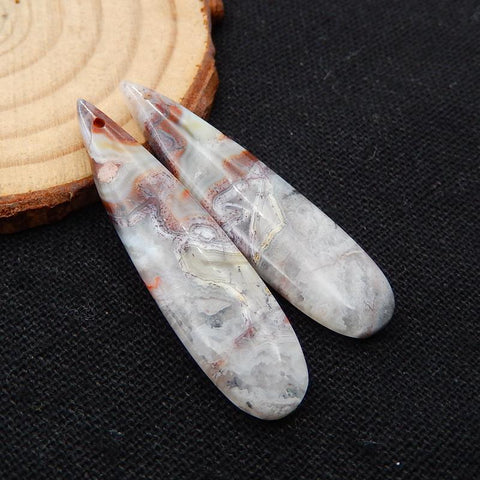 Natural Crazy Lace Agate Teardrop Earrings Stone Pair, stone for earrings making, 43x11x5mm, 6.8g