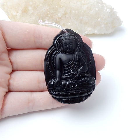 New Design Obsidian Carved Buddha Pendant Beads, 53x37x12mm, 30.7g - MyGemGarden