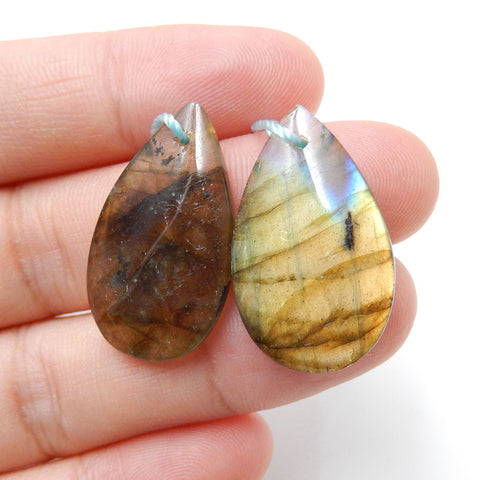 Natural Labradorite Drilled Stone Earrings Pair, 25x14x4mm, 4.9g - MyGemGarden