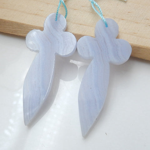 Natural Blue Lace Agate Heart Earrings Pair, stone for Earrings making, 46x20x4mm, 8.14g - MyGemGarden