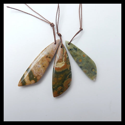 SALE, 3 pcs Natural Ocean Jasper Glued Pendant, Set, 44x12x5mm, 35x10x4mm, 8.9g - MyGemGarden