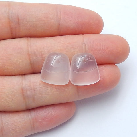 Rose jade Carved Gemstone Cabochon Pair, Stone for jewelry making, 14x12x5mm, 2.7g - MyGemGarden