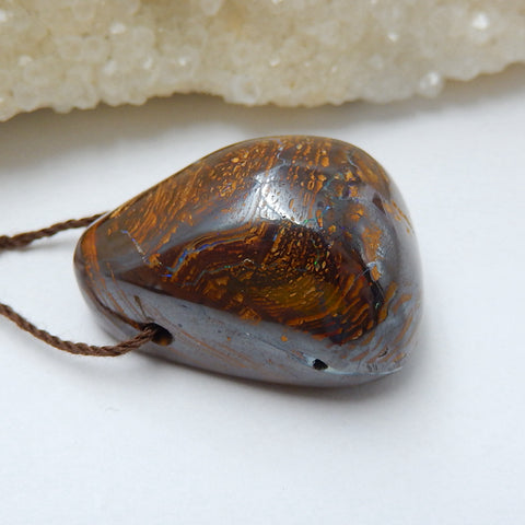 New, Natural Boulder opal Drilled Gemstone Pendant Bead, 30x24x17mm, 18.8g - MyGemGarden