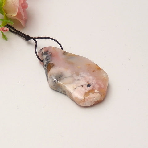 Natural Pink Opal Drilled Pendant Bead, 46x25x8mm, 11.7g - MyGemGarden