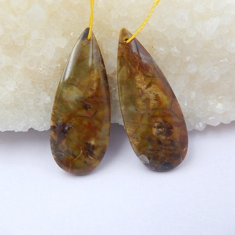 Mushroom Jasper Gemstone Natural Earrings Pair, 40x16x5mm, 45.5g - MyGemGarden