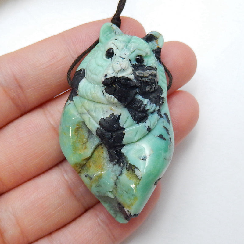 Unique Green Turquoise Handmade carved Tiger head pendant bead, 50x30x19mm, 26.7g - MyGemGarden