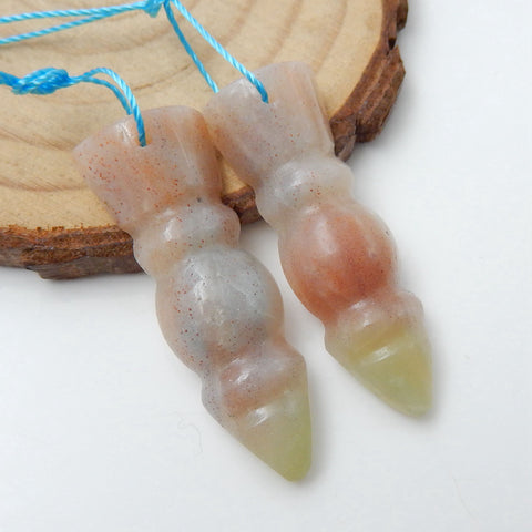 Natural Amazonite Carved Earrings Beads, 35x12x6mm, 6.3g - MyGemGarden