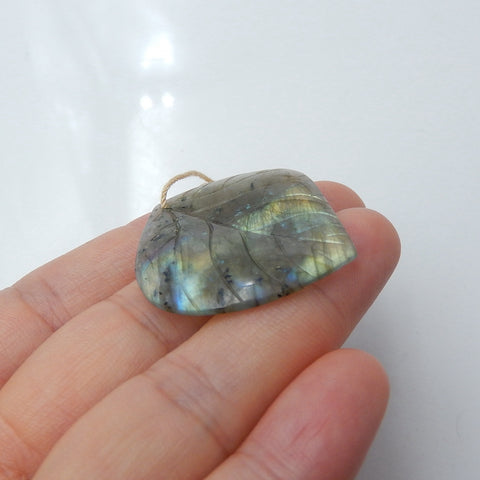 Natural Labradorite carved leaf Pendant Bead, 36x34x4mm, 6.1g - MyGemGarden