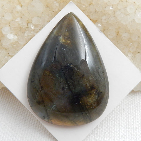 Natural Labradorite Teardrop Gemstone Cabochon, 42x30x8mm, 14.8g - MyGemGarden