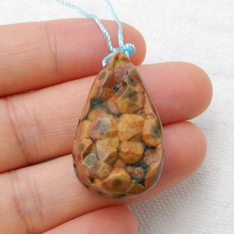 Natural Ocean jasper Gemstone Pendant Bead, Natural Stone, 29x18x14mm, 9.3g - MyGemGarden