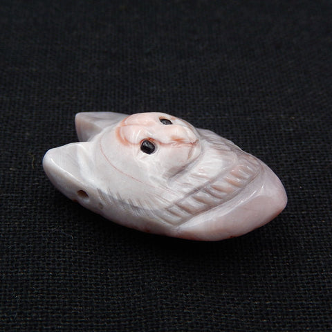 New! Handmade Carved Pink Agate Wolf Head Pendant Bead, 35x22x15mm, 11.8g - MyGemGarden