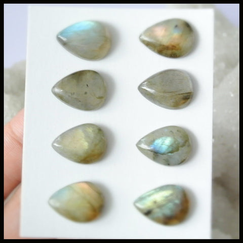 8PCS Natural Labradorite Gemstone Drop Cabochon 16x11x5mm,10.55g - MyGemGarden