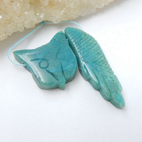 Sale 2 Pcs Handmade Chrysocolla Gemstone Pendant Bead Set, 43x13x6mm, 24x25x7mm, 11.9g - MyGemGarden