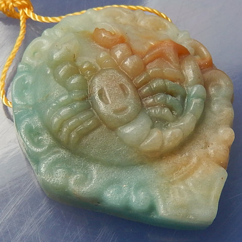 Natural Amazonite Gemstone Carved Scorpion Pendant Bead, 37x31x10mm, 14.77g - MyGemGarden