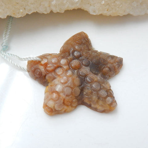 Carved Sunstone  Gemstone Starfish Pendant Bead, 30x6mm, 6.6g - MyGemGarden