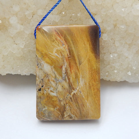 Natural Us Biggs Jasper Drilled Rectangle Gemstone Pendant Bead, 37x25x8mm, 16.7g - MyGemGarden