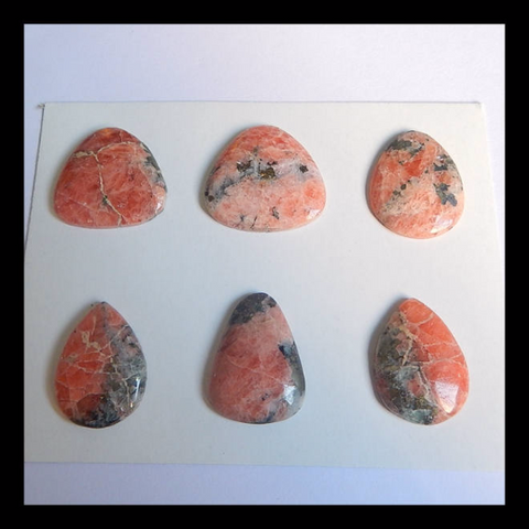 6 PCS Carved Argentina Rhodochrosite Gemstone Cabochon Set,25x24x4mm,24x17x4mm,25.3g - MyGemGarden