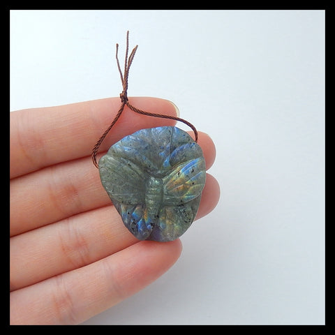 Carved Labradorite Butterfly Pendant, 32x29x7mm, 11.1g - MyGemGarden