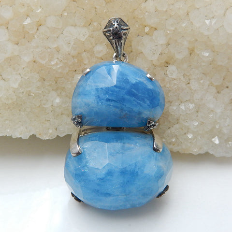 New Arrival!!! Sterling Silver 925 Blue Aquamarine Necklace Pendant, 30x23x15mm, 16.2g(f0713) - MyGemGarden