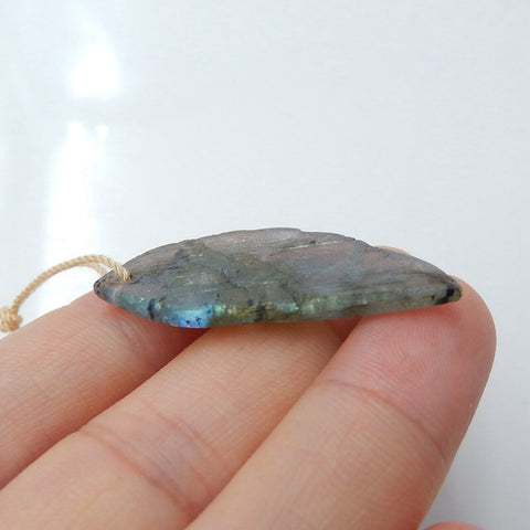 Natural Labradorite carved leaf Pendant Bead, 37x17x4mm, 4.0g - MyGemGarden