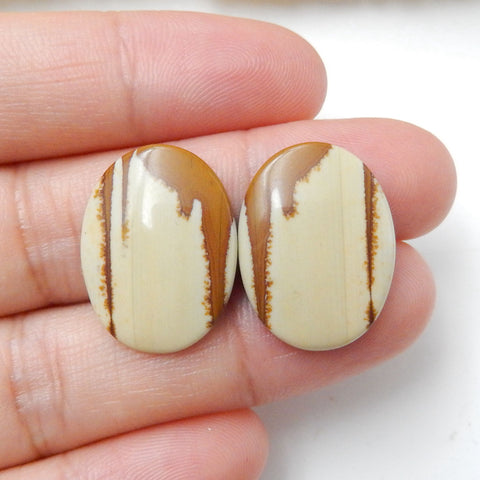 Natural Us Biggs Jasper Gemstone Cabochon Pair, 20x15x3mm, 2.9g - MyGemGarden