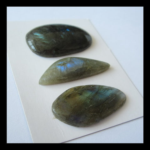 3 pcs Labradorite Cabochons 37x11x5mm,35x22x7mm,15.5g - MyGemGarden