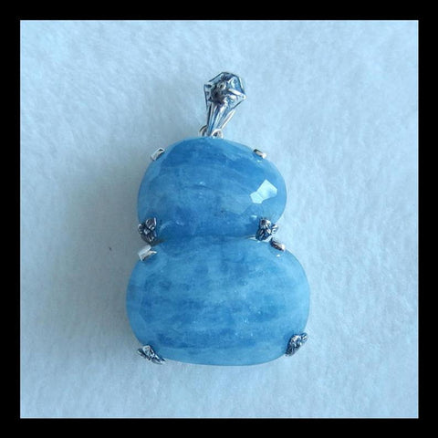 New Arrival!!! Sterling Silver 925 Blue Aquamarine Necklace Pendant, 30x23x15mm, 16.2g(f0713) - MyGemGarden