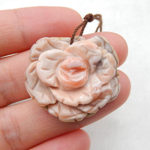 Pink Agate Gemstone Flower Pendant Stone, 28x26x10mm, 7.4g