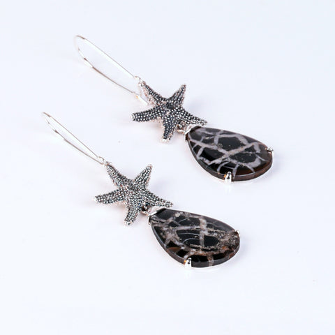 Hot Sale Natural Stone Turtle Stone 925 Sterling Silver Handmade Earring Bead 52x21x3mm 14.4g - MyGemGarden